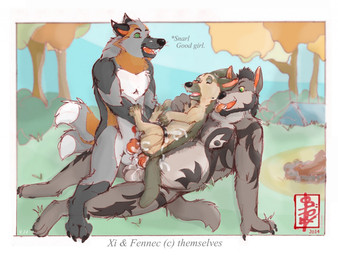2_tails anal anal_penetration animal_genitalia animal_penis animal_vulva anthro anthro_on_feral anthro_penetrating anthro_penetrating_feral balls bestiality big_top_small_bottom bodily_fluids breeding_kink canine_genitalia canine_penis canine_vulva cum cum_in_ass cum_in_vagina cum_inside cum_on_balls cum_on_body cum_on_penis deep_penetration digital_sketch double_penetration double_team erection female female_penetrated feral feral_penetrated genital_fluids genitals good_girl grass group group_sex in_the_woods knot knotted_penis male male/female male/male male_penetrating male_penetrating_female multi_tail on_grass on_ground penetration penile penile_penetration penis plant sandwich_position sex size_difference size_play smaller_penetrated tail tent text threesome trio vaginal vaginal_penetration vulva fennec_(artist) mythology fennec_(character) canid canine canis domestic_dog fox german_shepherd herding_dog mammal mythological_canine mythological_creature pastoral_dog werecanid werecanine werecreature werefox werewolf wolf digital_media_(artwork) english_text