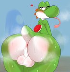 anus backsack balls blush blush_lines bodily_fluids butt genitals green_body heart_symbol looking_back male musk musk_clouds musky_butt one_eye_closed red_shell shell sweat sweaty_balls sweaty_body sweaty_butt sweaty_genitalia tongue tongue_out white_body wink birbmabe mario_bros nintendo yoshi absurd_res hi_res tagme