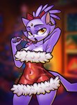 anthro belly bow_ribbon breasts candy candy_cane clothing dessert female food holidays latex latex_clothing slightly_chubby slightly_chubby_female solo thick_thighs tongue tongue_out erichka christmas new_year_2024 sega sonic_the_hedgehog_(series) blaze_the_cat domestic_cat felid feline felis mammal hi_res