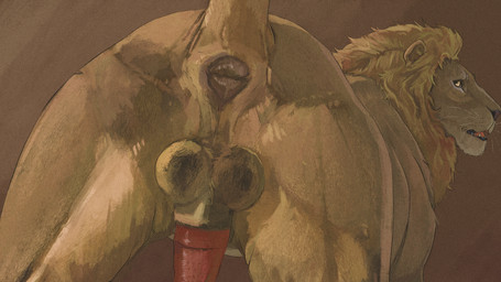 anatomically_correct anatomically_correct_anus anatomically_correct_genitalia anatomically_correct_penis animal_genitalia animal_penis anus balls brown_body brown_fur butt erection feline_genitalia feline_penis feral fur genitals looking_at_viewer looking_back looking_back_at_viewer male penis presenting presenting_anus presenting_hindquarters raised_tail simple_background solo tail whiskers cosmiclife felid lion mammal pantherine hi_res