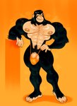 abs abstract_background anthro barely_contained body_hair chest_hair clothed clothing ear_piercing ear_ring facial_hair feet looking_at_viewer male muscular muscular_anthro muscular_male navel nipple_piercing nipples pecs piercing plantigrade pubes ring_piercing sideburns skimpy solo thong thong_only toes topless underwear underwear_only mezcal_(artist) simion ape chimpanzee haplorhine mammal pan_(genus) primate 2024 hi_res