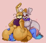 anthro big_breasts big_butt blue_body blue_hair breasts butt facesitting female femboy group hair heart_symbol huge_breasts huge_butt male male/female male/male open_mouth purple_eyes red_eyes sitting_on_another trio white_body yellow_body spicysausages five_nights_at_freddy's five_nights_at_freddy's:_help_wanted five_nights_at_freddy's:_security_breach scottgames steel_wool_studios glitchtrap vanny_(fnaf) lagomorph leporid mammal rabbit 2021 absurd_res digital_media_(artwork) hi_res