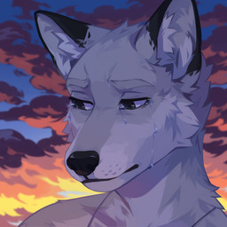 anthro black_nose bodily_fluids cheek_tuft cloud crying detailed_background facial_tuft fur glistening glistening_eyes grey_body grey_eyes grey_fur inner_ear_fluff jewelry male mouth_closed narrowed_eyes neck_tuft necklace outside sad sky solo tears tuft white_body white_fur white_inner_ear_fluff corzh77 canid mammal 1:1 bust_portrait detailed hi_res icon portrait