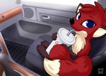 bendy_straw blue_eyes car container cup drinking_straw female feral inside_car inside_vehicle looking_at_viewer sitting solo vehicle kettukarkki coca-cola jungledyret_hugo rita_(jungledyret) canid canine fox mammal red_fox true_fox 2017 absurd_res hi_res