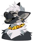 anthro black_body black_ears black_eyebrows black_fur black_nose cheek_tuft collar ear_piercing eyebrows facial_tuft fur gauged_ear gold_(metal) gold_collar gold_piercing gold_spikes grey_body grey_eyes grey_fur grey_inner_ear grey_inner_ear_fluff grey_tongue hair inner_ear_fluff male messy_hair metal_collar neck_tuft open_mouth piercing short_hair side_view simple_background solo tan_sclera tan_teeth teeth tongue tuft white_background white_body white_fur white_hair princelykaden princely_(princelykaden) canid canine canis domestic_dog keeshond mammal spitz bust_portrait hi_res portrait