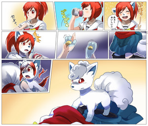 blush bodily_fluids clenched_teeth dialogue drinking female feral fur fur_growth growth hair human_to_feral kneeling nude open_mouth pawpads ponytail red_eyes red_hair sad shrinking simple_background size_transformation solo species_transformation standing surprised tail tail_growth tears teeth text transformation spray-poka nintendo pokemon alolan_form alolan_vulpix generation_7_pokemon human mammal pokemon_(species) regional_form_(pokemon) 2016 comic hi_res japanese_text translated