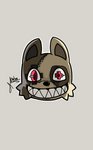 anthro grin looking_at_viewer male outline pupils red_eyes sharp_teeth simple_background smile solo stitch_(sewing) teeth unusual_pupils white_outline makuuraa gleipnir shuichi_kagaya 2020 digital_media_(artwork) headshot_portrait hi_res portrait signature