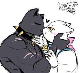 anthro collar duo eyes_closed kissing male male/male muscular ring scar simple_background bobaocto epic_games fortnite meowscles meowscles_(ghost) meowscles_(shadow) domestic_cat felid feline felis mammal