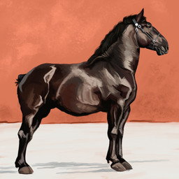 ambiguous_gender black_hair bridle brown_body brown_fur feral fur hair quadruped short_fur side_view solo standing agustindiazart percheron 1:1 2024 hi_res
