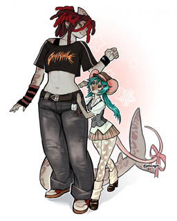accessory anthro armwear belt biped bottomwear breasts brown_hair clothed clothing crop_top denim denim_bottomwear denim_clothing dreadlocks duo ear_piercing female fin footwear front_view fully_clothed furgonomics hair hair_accessory hairclip hairless_tail hat head_fin headgear headwear heart_symbol jeans looking_down looking_down_at_partner looking_up_at_partner medium_breasts midriff miniskirt monotone_hair multicolored_hair navel non-mammal_breasts non-mammal_navel pants piercing pigtails red_hair ribbons round_ears shirt shoes short_snout simple_background size_difference skirt snout standing star_symbol tail tail_accessory tail_fin tail_ribbon teal_hair text topwear two_tone_hair vest wide_hips peachylu helena_(dallypup) kiara_(dallypup) aquatic fish mammal murid murine requiem_shark rodent shark tiger_shark wood_mouse artist_name hi_res