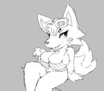 amphlow animal_crossing anthro audie_(animal_crossing) big_breasts bikini breasts bulging_breasts canid canine canis cleavage cleavage_overflow clothed clothing female huge_breasts mammal monochrome nintendo short_stack sitting solo swimwear tight_clothing wolf