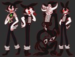 anthro barefoot black_background clothed clothing eyes_closed feet female multi_eye multiple_poses open_mouth pose sharp_teeth shirt simple_background solo t-shirt teeth topwear 87sukiyaki lagomorph leporid mammal monster rabbit 2024 dated hi_res