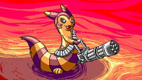 ambiguous_gender feral gatling_gun gun hell lava machine_gun ranged_weapon solo weapon flygon_(artist) hybridprojectalpha nintendo pokemon furret generation_2_pokemon mammal mustelid pokemon_(species) 16:9 digital_media_(artwork) pixel_(artwork) widescreen
