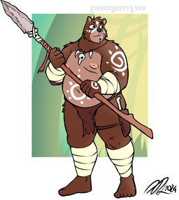 5_fingers 5_toes anthro arm_markings arm_wraps barefoot belly belly_markings big_belly black_nose bottomwear brown_body brown_fur bulge clothed clothing facial_markings feet fingers fur head_markings humanoid_feet humanoid_hands jewelry knife leg_wraps loincloth male markings melee_weapon navel necklace nipples overweight overweight_anthro overweight_male partially_clothed plantigrade polearm simple_background solo spear standing toes topless topless_anthro topless_male tribal tribal_markings weapon white_markings wraps manyakuma bear brown_bear mammal ursine 2024 absurd_res hi_res signature