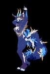 anthro blue_body border breasts closed_smile eyes_closed feathers feline_ears female highlights_(coloring) horn mouth_closed smile solo transparent_border kylt08 felid feline mammal absurd_res alpha_channel hi_res