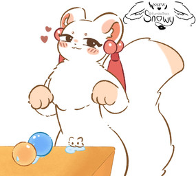 anthro blush blush_lines bodily_fluids female fur gem genital_fluids round_ears smile smiling_at_viewer solo vaginal vaginal_fluids white_body white_fur snowy_(furrito_thicc) fabulous_beasts tubaoshu_(fabulous_beasts) herpestid mammal mongoose