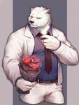 anthro belt biped black_nose blue_eyes bottomwear bouquet clothing facial_scar flower flower_bouquet fur holding_bouquet holding_flower holding_object jacket male muscular muscular_male necktie one_eye_closed pants plant purple_clothing purple_shirt purple_topwear rose_(flower) scar shirt simple_background solo standing topwear white_body white_bottomwear white_clothing white_fur white_jacket white_pants white_topwear luodejun sdorica crushfang_(sdorica_sunset) bear mammal 2021 digital_drawing_(artwork) digital_media_(artwork) hi_res