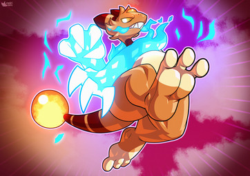 3_toes anthro blonde_hair cloud fangs feet hair long_tail looking_at_viewer male orb pink_background simple_background solo tail teeth thunder toes yellow_body yellow_eyes nintendo pokemon litho_(stormysparkler) ampharos generation_2_pokemon pokemon_(species) absurd_res hi_res huge_filesize