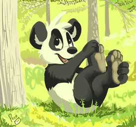 anthro black_body black_fur black_nose fur glistening glistening_eyes grass logo looking_at_viewer male nude open_mouth open_smile outside plant smile solo tree white_body white_fur young young_anthro young_male pandapaco parinton bear giant_panda mammal artist_logo digital_media_(artwork) digital_painting_(artwork) medibang_paint_(artwork) painting_(artwork) shaded signature
