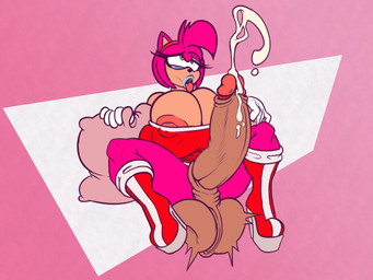 anthro balls big_balls big_breasts big_penis bimbofied bodily_fluids boots breasts clothing cum eyelashes eyeshadow footwear genital_fluids genitals gynomorph gynomorph_anthro high_heeled_boots high_heels huge_balls huge_breasts huge_penis humanoid_genitalia humanoid_penis hyper hyper_balls hyper_breasts hyper_genitalia hyper_penis intersex intersex_anthro lipstick makeup masturbation nipples penis platform_footwear platform_heels shoes solo kyrie_eleison sega sonic_the_hedgehog_(series) amy_rose eulipotyphlan hedgehog mammal 4:3 hi_res