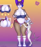 absurd_res anthro belly big_belly big_breasts big_butt blue_hair breasts butt duo female hair hi_res holding_breast lagomorph leporid male mammal mouse murid murine purple_eyes purple_hair rabbit red_eyes rodent size_difference tail tail_motion tailwag tochtli_luxuria tochtli_metzi vampire