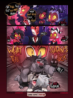 anal anal_penetration anthro anthro_on_anthro anthro_penetrated anthro_penetrating anthro_penetrating_anthro bodily_fluids caught_in_the_act cum cum_in_ass cum_inside dialogue ejaculation female female_penetrated freckled_face freckles from_behind_position genital_fluids genitals group knot knotted_penis male male/female male_penetrating male_penetrating_female penetration penile penile_penetration penis penis_in_ass piercing sex text conditional_dnp loonanudes hellaverse helluva_boss mythology blitzo_(helluva_boss) loona_(helluva_boss) millie_(helluva_boss) moxxie_(helluva_boss) vortex_(helluva_boss) canid canid_demon canine demon hellhound mammal mythological_canine mythological_creature 2025 3:4 comic english_text hi_res