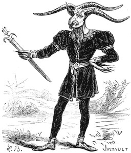 beard clothed clothing facial_hair footwear frown fully_clothed holding_object horn humanoid_pointy_ears looking_at_viewer male outside plant pointy_ears scepter shoes solo louis_le_breton dictionnaire_infernal mythology leonard_(demon) demon horned_humanoid humanoid 1863 19th_century ancient_art black_and_white hi_res monochrome signature