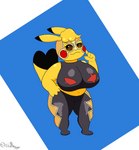 anthro big_breasts bottomwear breasts clothing confidence cosplay_pikachu_(costume) curled_hair female hair huge_breasts pants pose solo thick_thighs ori-doggo nintendo pokemon cosplay_pikachu_(character) pikachu_libre volta_(ori-doggo) generation_1_pokemon pikachu pokemon_(species) absurd_res hi_res