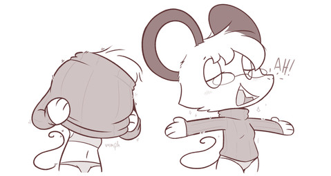 anthro bra clothing comfy dressing_up eyewear female glasses panties solo sweater topwear underwear theartmanor pandemonium_wizard_village molte mammal murid murine rodent digital_drawing_(artwork) digital_media_(artwork) monochrome