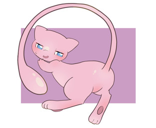 3_fingers ambiguous_background ambiguous_gender blue_eyes blush blush_lines bodily_fluids border crotch_blush featureless_crotch feet feral fingers floating hindpaw long_tail open_mouth paws pink_body pink_hands pink_tail purple_background simple_background solo sweat sweatdrop tail thick_thighs white_background white_border white_sclera yakiniku628 nintendo pokemon generation_1_pokemon legendary_pokemon mew_(pokemon) pokemon_(species) 2026 colored