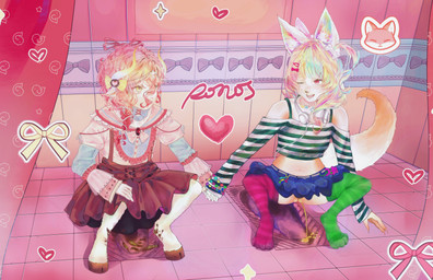 accessory amber_eyes anthro big_ears bodily_fluids bottomwear clothed clothing crop_top crouching duo feces female female/female genital_fluids genitals hair hair_accessory hooves horn legwear multicolored_ears organs pink_eyes ribbons shirt skirt stockings stomach toilet topwear urine vulva watersports rumeru rumi_(rumeru) yusya_(loonvah) bovid canid canine caprine fox mammal sheep absurd_res hi_res huge_filesize