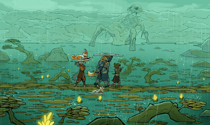 5_fingers ahoge anthro armor blonde_hair blue_eyes bone brown_hair claws clothed clothing female female_anthro fingerless_gloves fingers fur gloves group hair handwear holding_map holding_object holding_shield lily_pad map plant plantigrade raining shield shielding_head skeleton stirrup_footwear tail tan_body tan_fur walking white_body white_fur ceehaz dog_knight_rpg jeane_(ceehaz) maci_(ceehaz) nix_(ceehaz) orinette_(ceehaz) rory_(ceehaz) bird_dog borzoi canid canine canis dobermann domestic_dog golden_retriever herding_dog hunting_dog mammal pastoral_dog pinscher pomeranian retriever sighthound spitz welsh_corgi 2025 5:3 absurd_res hi_res