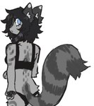 anthro blue_eyes bra clothing colored dark_hair digital_media_(artwork) domestic_cat felid feline felis female fluffy fluffy_tail fur fur_markings fur_pattern grey_body grey_fur highlights_(coloring) looking_at_viewer luna_(veevobyte) mammal markings pawpads paws rear_view simple_background sketch solo standing tail underwear vedacia white_background