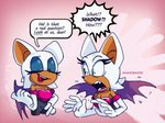 2020 anthro bat breasts clothing dialogue duo english_text eyes_closed eyeshadow female fur gloves handwear hi_res lipstick makeup mammal membrane_(anatomy) membranous_wings open_mouth rouge_the_bat sanicbaddie sega shocked signature sonic_the_hedgehog_(series) speech_bubble square_crossover teeth text wings