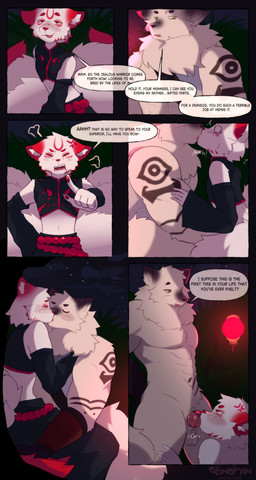 anthro balls blush clothed clothed_anthro clothing detailed_background dialogue duo effects fellatio femboy genitals green_eyes kissing knot knotted_penis male male/male male_penetrated male_penetrating male_penetrating_male muscular muscular_anthro muscular_male night nude oral penetration penile penis questionable_consent red_eyes sex speech_bubble text sonofan albius_(sandaled_goose) canid canine fox mammal absurd_res comic english_text hi_res multiple_scenes