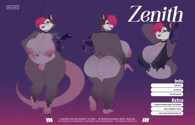 4_toes 5_fingers anthro areola arm_tattoo balls big_breasts big_butt black_lipstick blue_eyes bluesky_handle breasts butt claws cleavage clothed clothing ear_piercing ear_ring eyelashes eyewear eyewear_only feet finger_claws fingers genitals glasses glasses_only gynomorph gynomorph_anthro hand_on_hip hands_behind_head hoop_ear_ring huge_breasts huge_butt intersex intersex_anthro jewelry lipstick looking_at_viewer makeup navel necklace necklace_only nipple_piercing nipple_ring nipples nude nude_anthro nude_gynomorph penis piercing piercing_outline pronouns ring_piercing smile smiling_at_viewer solo stated_age stated_height tail tattoo tattoo_sleeve text toe_claws toes wearing_glasses chromapan zenith_(trashcataria) american_opossum mammal marsupial 2026 absurd_res artist_name character_name digital_media_(artwork) english_text hi_res model_sheet url