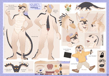 5_fingers 5_toes accessory anthro belly bicycle black_body black_feathers black_scales blonde_hair bottomwear braided_hair brown_clothing brown_footwear brown_shoes cake cheek_tuft claws clothing daffodil_(flower) dessert ear_tuft electronics eyelashes eyes_closed facial_tuft feathers feet feral fingers flower flower_in_hair food footwear front_view fur gold_scales gradient_arms gradient_legs gradient_limbs hair hair_accessory hair_bun headphones hoodie long_ears long_hair long_tail looking_at_viewer male markings multicolored_body multicolored_fur multicolored_hair notes open_mouth open_smile pan pants paws plant plantigrade ponytail purple_eyes purple_hair rear_view scale_markings scales shoes simple_background smile solo stripes tablet_computer tablet_pen tail tan_body tan_bottomwear tan_clothing tan_feathers tan_pants teeth text toes tongue topwear tuft two_tone_body vehicle ventral_scales white_body white_eyelashes white_feathers white_palms yellow_clothing yellow_hoodie yellow_sclera yellow_topwear rhaelrhaelrasputin rhael_(rhaelrhaelrasputin) accipitrid accipitriform avian bird eagle felid feline komodo_dragon lizard lynx mammal monitor_lizard mouse murid murine pangolin reptile rodent scalie sergal absurd_res english_text hi_res model_sheet