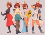 anthro black_body black_fur blush blush_lines breasts brown_eyes brown_hair clothed clothing female female_anthro fur gloves_(marking) hair kemono leg_markings looking_at_viewer markings orange_body orange_fur socks_(marking) solo white_body white_fur yellowparrottw yellowparrottw's_wolf canid canine mammal maned_wolf 2022 digital_media_(artwork) full-length_portrait hi_res multiple_images portrait