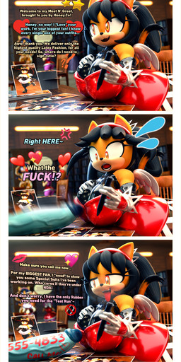 accessory amber_eyes anthro bedroom_eyes big_breasts big_penis black_hair black_latex body_writing breasts cleavage clothed clothing dialogue dress duo eyelashes female fur genitals glistening glistening_clothing glistening_latex gloves hair hair_accessory handwear happy heart_symbol kiss_mark latex latex_clothing latex_dress latex_gloves latex_handwear male narrowed_eyes offscreen_character penis phone_number photo red_latex seductive tail text tongue tongue_out wings writing_on_genitals writing_on_penis writing_utensil yellow_body yellow_fur palisal sega sonic_the_fighters sonic_the_hedgehog_(comics) sonic_the_hedgehog_(series) amy_rose honey_the_cat vanilla_the_rabbit felid feline felis mammal 2023 3d_(artwork) absurd_res blender_(artwork) comic digital_media_(artwork) english_text hi_res