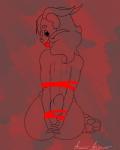 anthro ball_gag bdsm bondage bound female gag gagged looking_at_viewer nude rear_view simple_background solo submissive submissive_female ascar_angainor digital_drawing_(artwork) digital_media_(artwork) full-length_portrait hi_res portrait red_theme