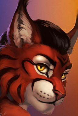 anthro black_hair fur hair male red_body red_fur simple_background solo yellow_eyes dimonis felid feline lynx mammal colored digital_drawing_(artwork) digital_media_(artwork) hi_res portrait shaded