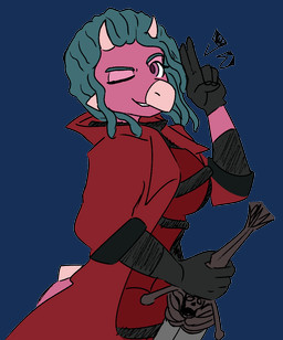 2_horns 5_fingers anthro black_clothing black_gloves black_handwear blue_hair clothing cosplay dreadlocks eyelashes female fingers gloves hair handwear horn jacket long_tail looking_at_viewer looking_back looking_back_at_viewer melee_weapon one_eye_closed pink_body pink_eyes pink_scales red_clothing red_jacket red_topwear scales simple_background smile snout solo spiked_tail spikes spikes_(anatomy) sword tail topwear transparent_background weapon wink winking_at_viewer jacket_ignites third-party_edit capcom cavemanon_studios devil_may_cry snoot_game babs_(snoot_game) dante_(dmc) ankylosaurian ankylosaurid ankylosaurus dinosaur ornithischian prehistoric_species reptile scalie thyreophoran 2024 alpha_channel color_edit colored digital_drawing_(artwork) digital_media_(artwork) watermark
