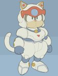 :< anthro armor big_eyes blue_background brown_body brown_fur closed_frown clothed clothing fingers fist frown fully_clothed fur machine male mouth_closed short simple_background solo standing tail three-quarter_view whiskers white_armor white_helmet cafongterua samurai_pizza_cats speedy_cerviche domestic_cat felid feline felis mammal robot 2025 digital_media_(artwork) flat_colors full-length_portrait portrait