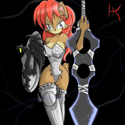 anthro armor breasts female hayakain sally_acorn sega shield solo sonic_(series) sword weapon 

Rating: Safe 
Score: 3 
User: TheCommenter2 
Date: July 11, 2014