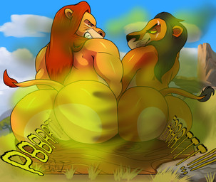anthro big_butt brown_fart_cloud butt close-up countershading duo fart fart_cloud fart_fetish farting_together fur grass green_eyes green_fart_cloud hair huge_butt log male male_farting muscular muscular_male nude plant red_eyes scar sitting smile spreading teeth text thick_thighs wood yellow_sclera alfa_quinto_(artist) disney the_lion_king mufasa scar_(the_lion_king) felid lion mammal pantherine 2018 digital_media_(artwork) brother_(lore) brothers_(lore) sibling_(lore)