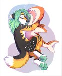 4_toes anthro black_body black_fur breasts dipstick_tail eyebrows eyelashes eyes_closed feet female fur green_hair green_pawpads hair markings nude orange_body orange_fur pawpads shark_plush solo tail tail_markings toes smileeeeeee canid canine mammal 2022 digital_media_(artwork)