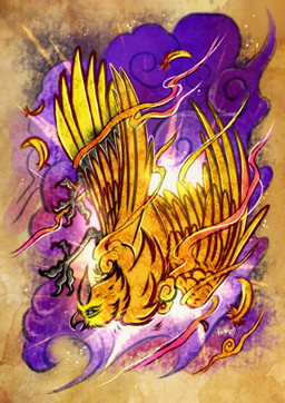 feathers feral male mythical solo traditional_japanese yellow_body yellow_feathers thehavanawolf capcom mythology okami_(capcom) avian bird gryphon mythological_avian mythological_creature absurd_res hi_res