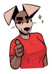 anthro breasts button_ears crossgender female floppy_ears gesture hand_gesture looking_at_viewer smile smiling_at_viewer solo sparkles thumbs_up komdog kom_(komdog) canid canine canis domestic_dog mammal 2023 hi_res