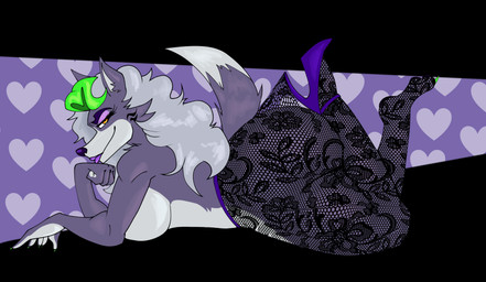 anthro clothing colored_nails female fishnet_clothing footwear fur green_hair green_nails grey_hair hair high_heels mature_female nails purple_body purple_fur shoes solo text yellow_eyes rox_lanky five_nights_at_freddy's five_nights_at_freddy's:_security_breach scottgames steel_wool_studios roxanne_wolf absurd_res english_text hi_res