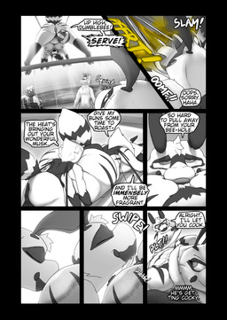 2_toes 4_arms anthro anus back_wings ball balls beach big_balls big_butt blush bodily_fluids butt butt_in_face butt_jiggle butt_slap butt_sniffing claws cocky cocky_grin cocky_smile dialogue dominant dominant_anthro dominant_female face_in_ass fart fart_cloud farting_female feet female female_farting genitals jiggling male male/female mandibles multi_arm multi_limb net nose_in_anus nude_beach onomatopoeia pawpads penis slap sniffing sound_effects speech_bubble sport stinger stinger_tail submissive submissive_anthro submissive_male sunbathing sweat sweaty_butt tail text thought thought_bubble thoughts toe_claws toes volleyball volleyball_(ball) volleyball_net wings soomir heather_(soomir) hectar_(soomir) arthropod bee canid canine fox hymenopteran insect mammal mephitid queen_bee skunk absurd_res black_and_white comic english_text hi_res monochrome